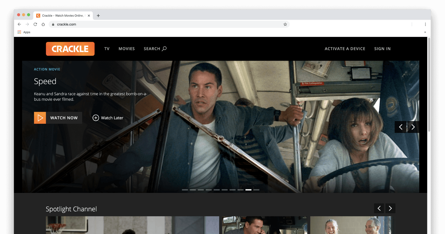 Masaüstü ekranında Crackle.